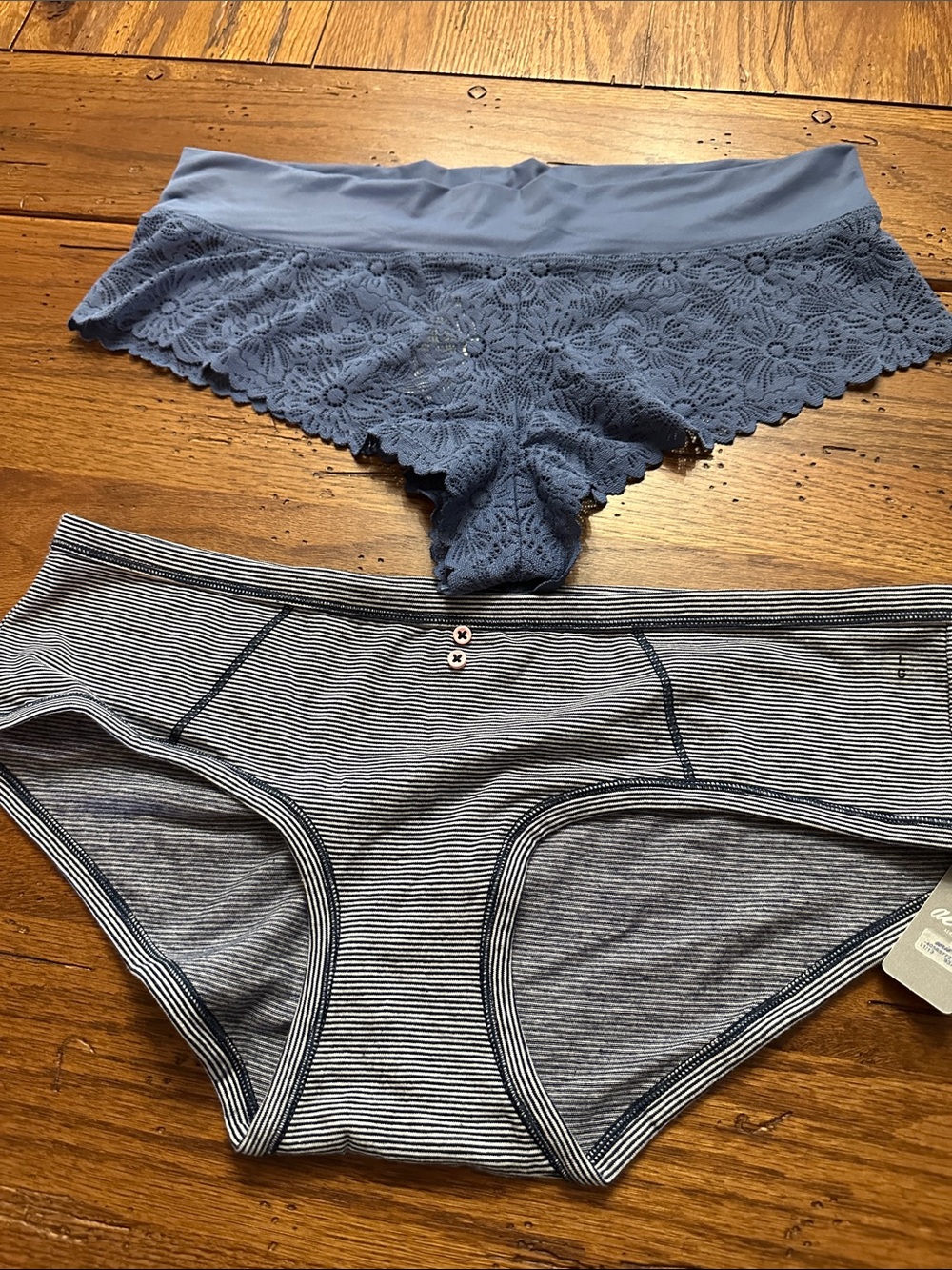Aerie Women's Lace and Cotton Blend Bikini Panty Set — Blue, Size L